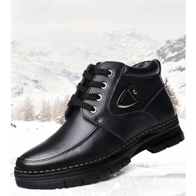 Men's Leather Warm Winter Shoes and Boots, Lace-up Style Casual Walking Shoes
