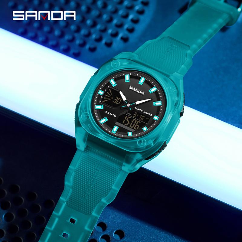 SANDA 6268 Спортивные электронные часы Мужские Многофункциональные Наручные часы для студентов для активного отдыха Будильник Водонепроницаемые Светящиеся Цифровые часы
