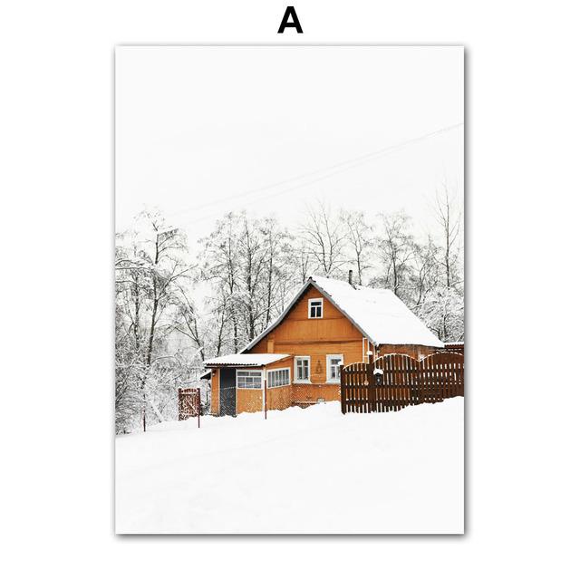 Зимний пейзаж, картина на холсте, настенная живопись, Лось, животное, деревянный снежный пейзаж, постер и принт для современного дома, Декор в гостиную