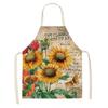1pc Sunflower Floral Pattern Linen Apron Dinner Bib Kitchen Cooking Baking Apron Anti-Stain Cleaning Tool Unisex