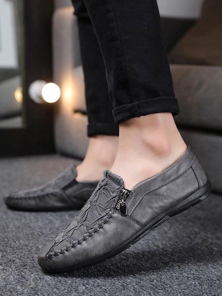 Fashion Non Slip Flat Zip Men's Leather Shoes Low-Top Classic Original Designer Common Cowhide Elegant Fashion 2025 Pu Male Casual Shoe