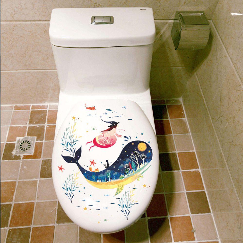 Commode Ornament Home Decor Bathroom Cartoon Fish Sea-lives Decals Toilet Stickers Underwater World