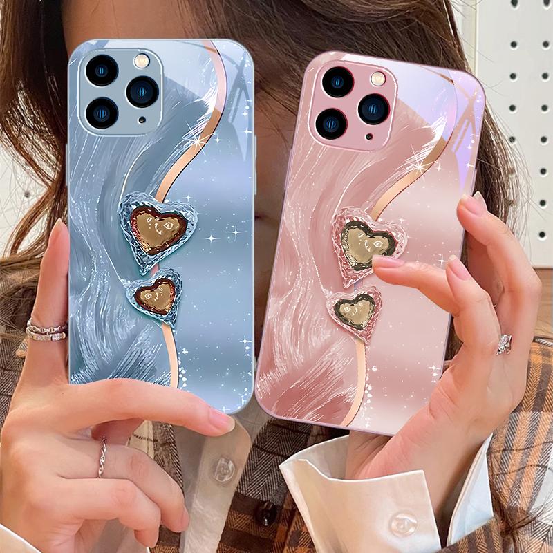 Янтарный Двойная Любовь Для iPhone 16 Pro Max 15 Pro 14 13 12 Mini 11 XS Max XR 7 8 Plu SE 2022 Чехол для телефона из закаленного стекла