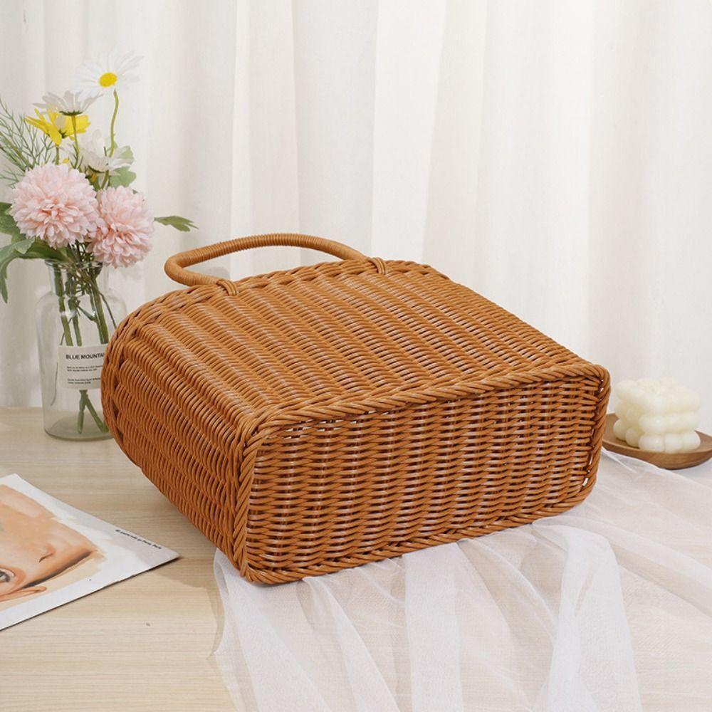 With Handle Picnic Basket Rattan Flower Basket Decorative Woven Basket  Fruit