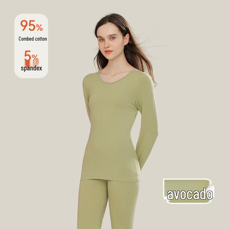 10A Антибактериальный женский приталенный комплект из чистого хлопка для осени - Базовый слой, Большой размер