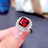 New Fashionable Red Square Flower Shape Opening Rings For Women Dinner Party Zircon Fine Gorgeous Jewelry Valentine's Gift
