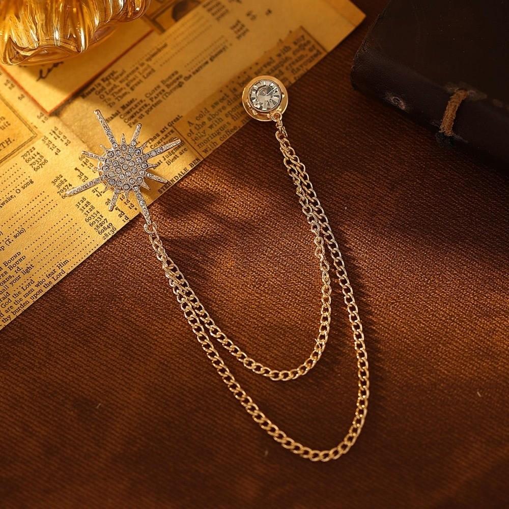 Tassel Chain Suit Coat Pin Palace Style Crystal Lapel Pins Clothes Decoration