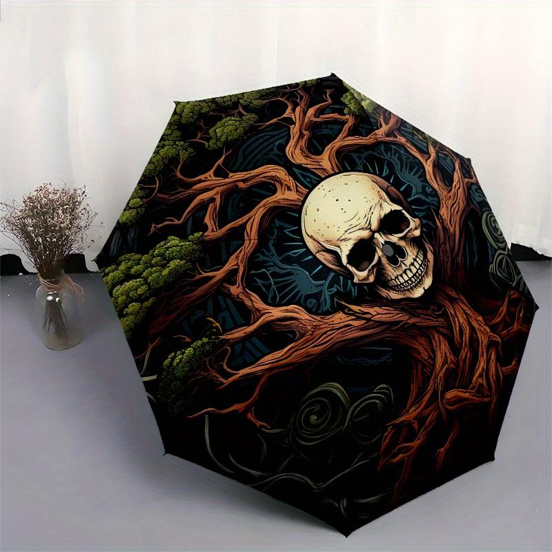 Skull Tree of Life Wall Art DecorUmbrella, Portable 3-Fold Compact Umbrella for Men & Women Gift