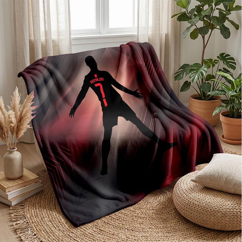 Cristiano Ronaldo Printed Flannel Blanket Skin Friendly Warm Decorative Throw for Indoor Couch Bed Daily Use