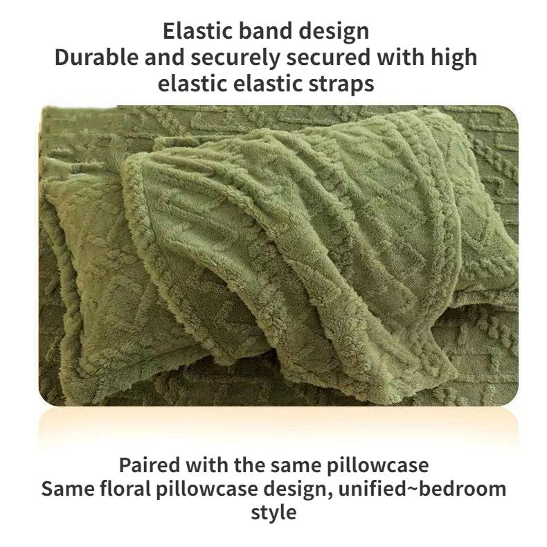 3PCS Coral Fleece Bed Sheet Milk Fleece Bed Sheet Winter Plus Fleece Flannel Winter Protective Cover Bed Sheet Pillowcase