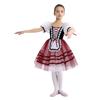 Girls Puff Sleeve Layered Tutu Dress Lace Trim Velvet Bodice Lace Up Back Ballet Costume