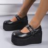 Large Size Muffin Shoes Platform Single Shoes Women's High Heels Lun Retro Small Leather Shoes Soft Sister Wedge Heel