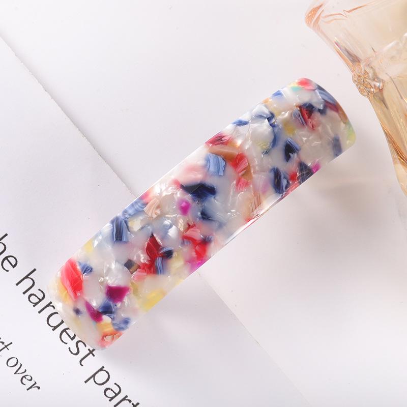 Korean Trendy Acetate Plaid Hair Clip - Colorful Curved Design for Bangs