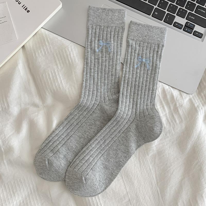 Women's Summer Thin Solid Color Bow Mesh Breathable Tube Stack Cotton Socks