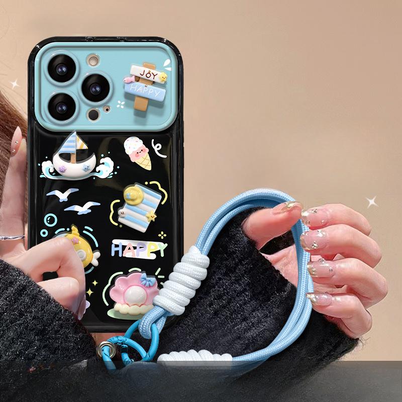 Подходит для чехла для мобильного телефона Apple 15 Iphone14/13pro Пляжная мультяшная кукла Ремешок 12 Большое окно откидной 11