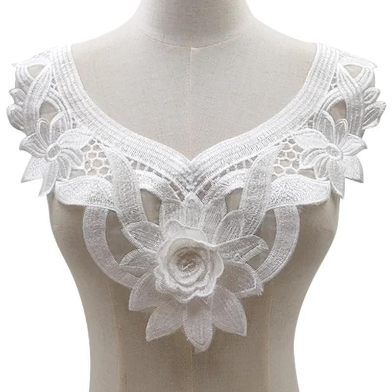 Красивый большой цветочный вышитый воротник, черно-белый цветочный кружевной декоративный воротник, аксессуары для женской одежды