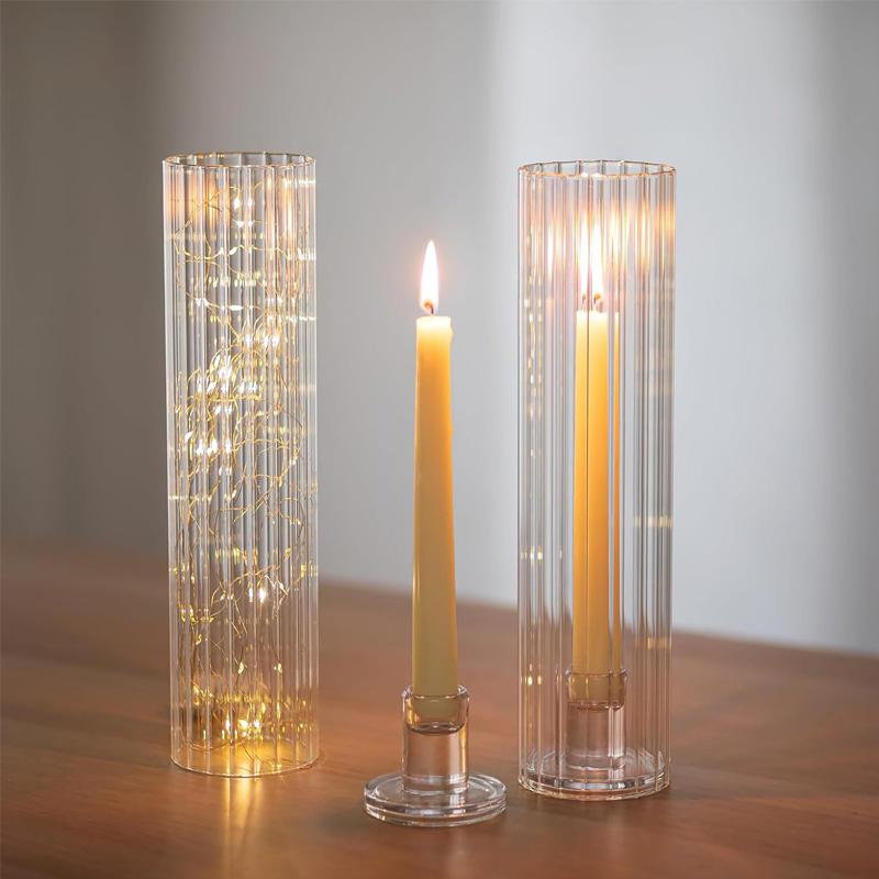 2 шт./набор подсвечников с крышками цилиндра стеклянный цилиндр в форме урагана прозрачный званый ужин вечеринка свадебные украшения