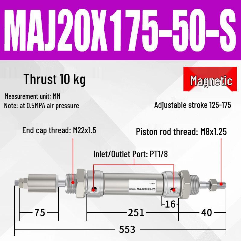Adjustable Stroke Mini Stainless Steel Pneumatic Cylinder (maj16/20/25/32/40X100-25-50sca)