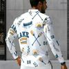 Men s Plus Size Long Sleeve Quarter Zip Collared Polo Shirt Sailing Printed White