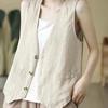 Women's Linen Vest Summer Casual Sleeveless Cardigans Jacket Loose Thin Casual Button Vest Top Female Streetwear Vest Coat