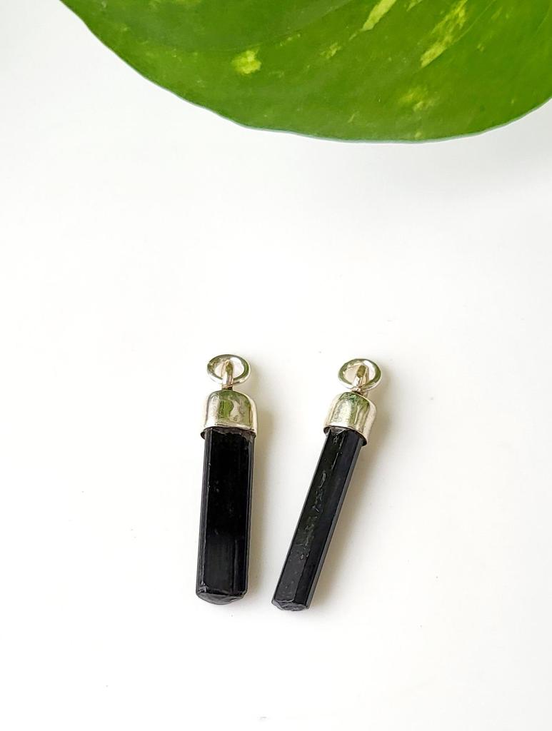 Natural Raw Black Tourmaline Gemstone 925 Sterling Silver Single Pendant, Gift