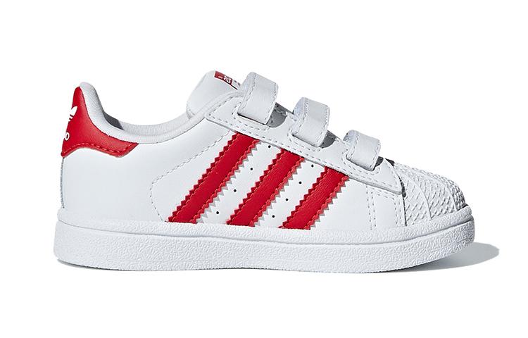 adidas Оригинальные SUPERSTAR CF Синтетическая кожа Удобные Нескользящие Низкие Детские Туфли Белый Красный Малыш CG6639