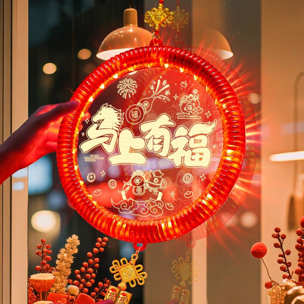 3D Glowing New Year Lantern Easy Hanging Good Luck Design Red Hanging Lanterns Pendant Style Year Of The Horse Hanging Lights