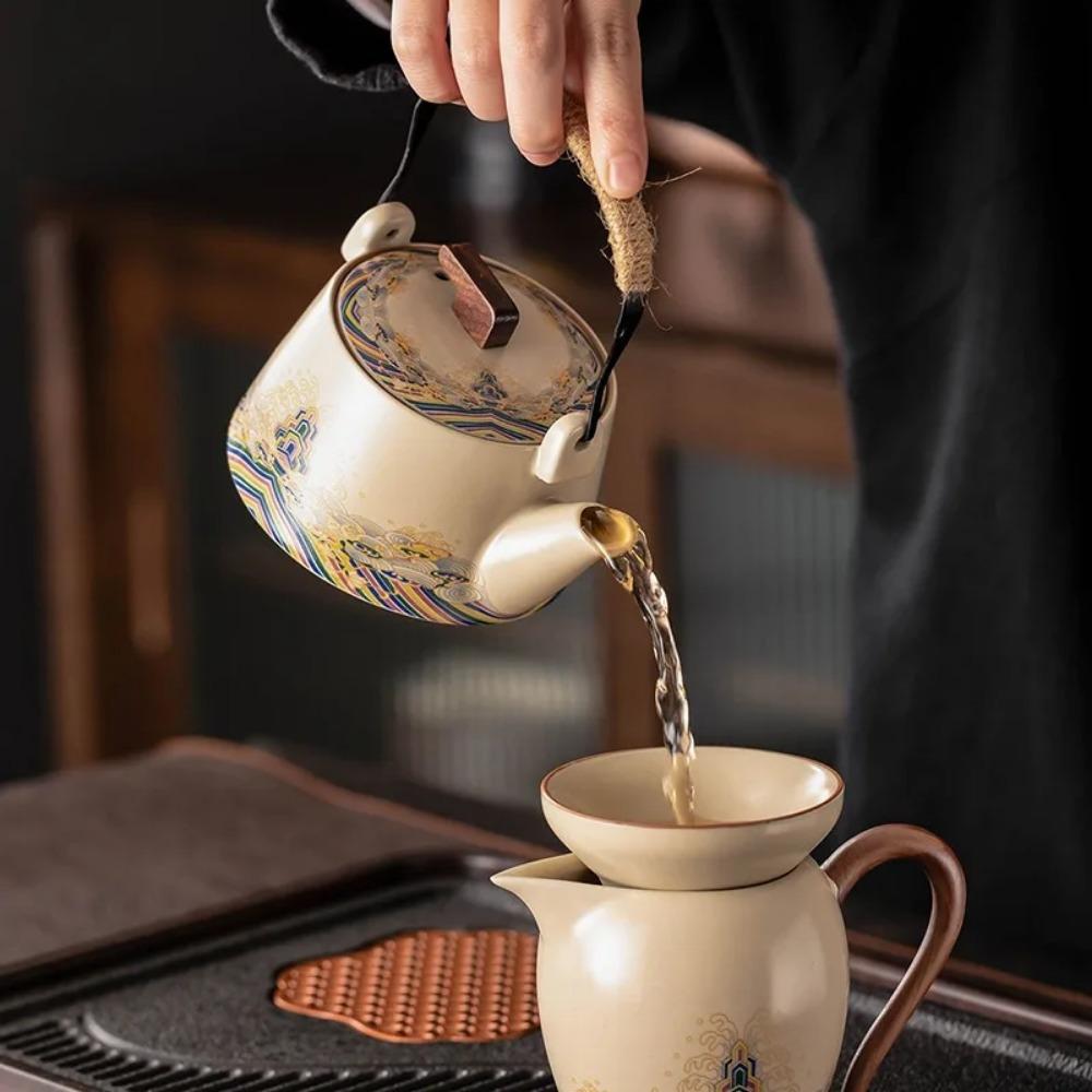 Чайный сервиз Mi Huang Ru Kiln Kung Fu, домашний керамический чайник, чайная чашка, чайный поднос, офисный чайный сервиз