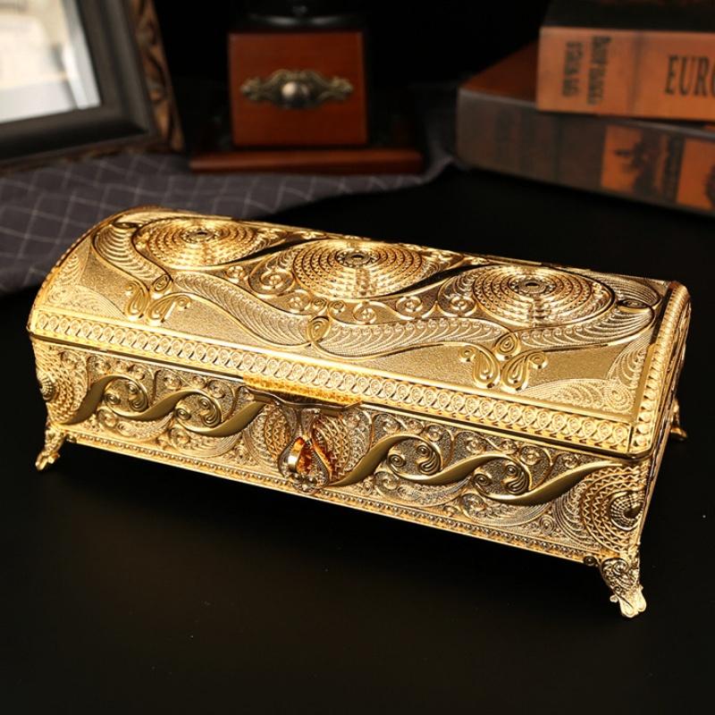 Коробка для хранения украшений большого размера, Органайзер, Европейский стиль, Прямоугольная, Эмалированная, Золотой сплав, Банка для хранения колец, Настольный дисплей