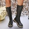 Женские зимние ботфорты большого размера 2025, новые, с круглым носком, на платформе, в британском стиле, с цепочкой, длиной не выше колена