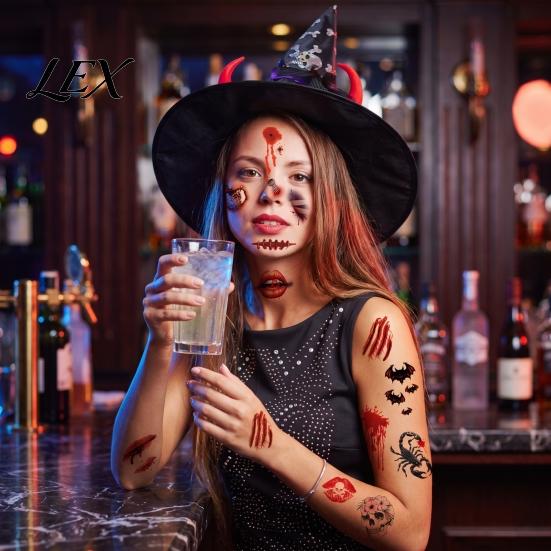Adults Kids Halloween Decor 30Pcs Scar Tattoo Stickers, Realistic Fake Wound Decals for Safe Ink Temporary Tattoos Face Body, Waterproof Party Makeup,