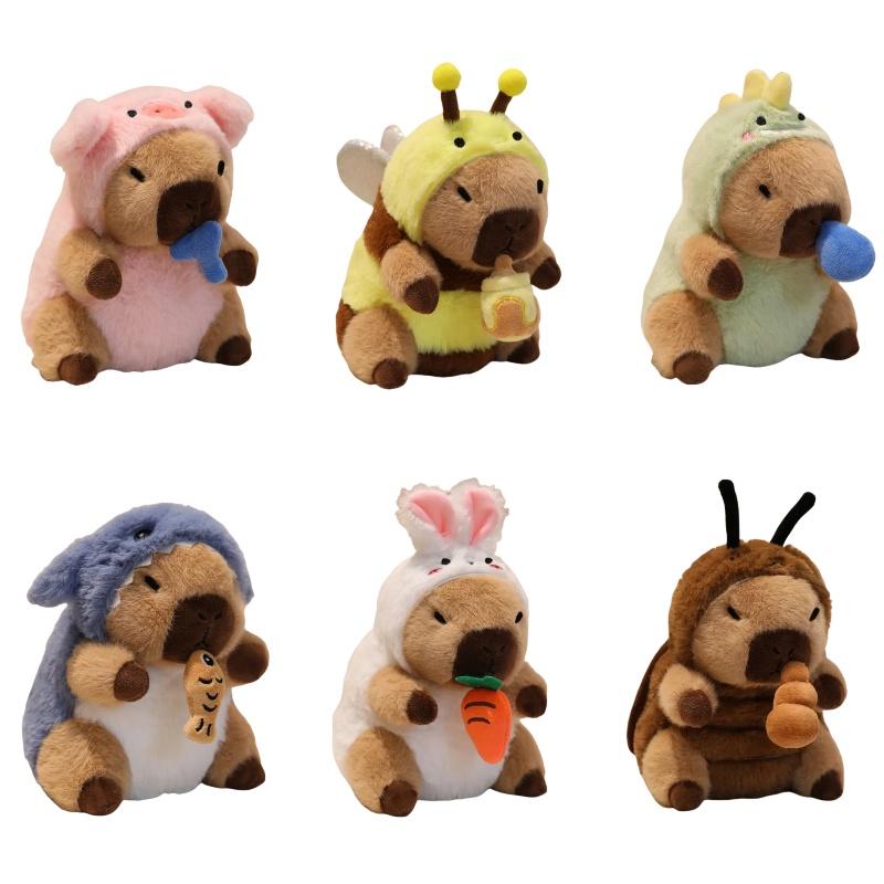 Cute Capybara Cosplay Bee,Dinosaur,Pig,Rabbit,Shark,Cockroach Doll 20cm Capybara Plush Toy Nose Pull Line Doll Kid Birthday Gift