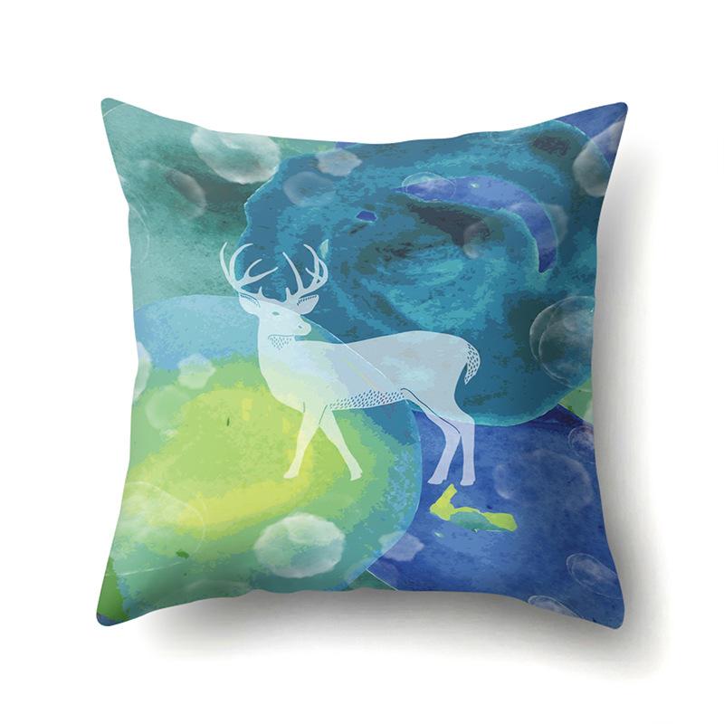 Polyester Pillowcase Automobile Decoration Home Printed Deer Pillowcase Waist Cushion Cover Car Cushion Head Cushion Cover