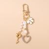 Cute Bowknot Love Heart Keychain Women Girl Pearl Beaded Key Ring Pendants for Handbag Decor DIY Handmade Key Chain Gift
