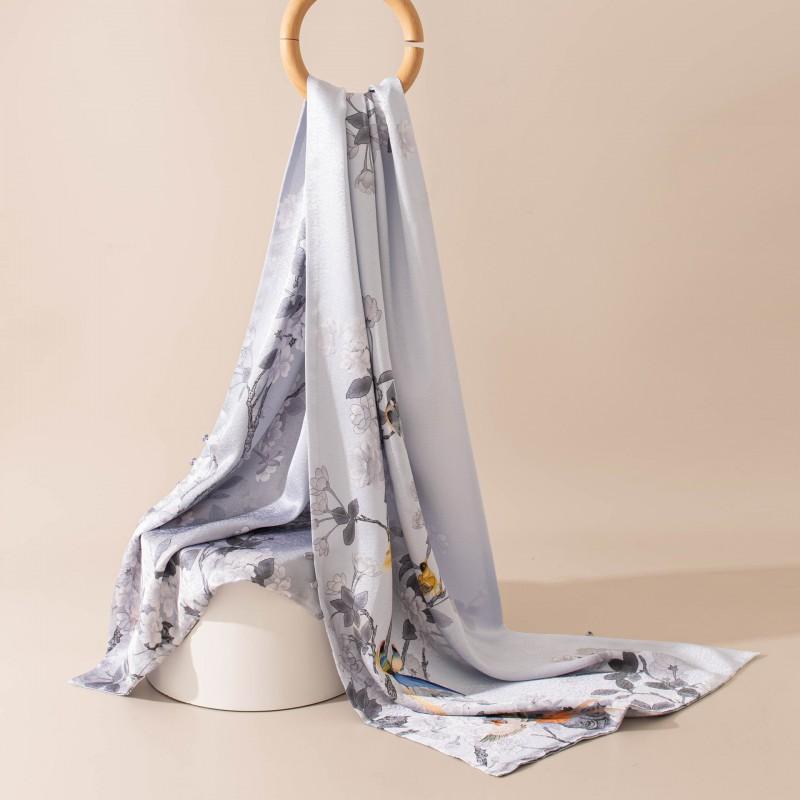 Silk Satin Double Buckle Shawl Scarf Hand Rolled Edge Chinese Style Gift Women