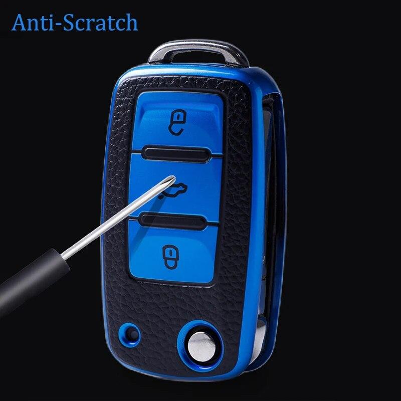 Кожаный чехол для ключей от машины, защитная сумка с полным покрытием для VW Volkswagen Polo Tiguan Passat Golf Jetta Lavida Skoda Octavia