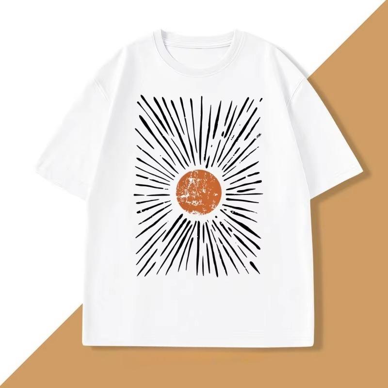 Sunburst Retro Tshirt Unisexs Tshirt Sunshine Pattern Tshirt Casual Short Sleeve Round Neck Tshirt Street Wear