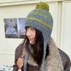 Women S Vintage Fair Isle Pom Pom Knit Earflap Hat Winter Autumn Warm Cap