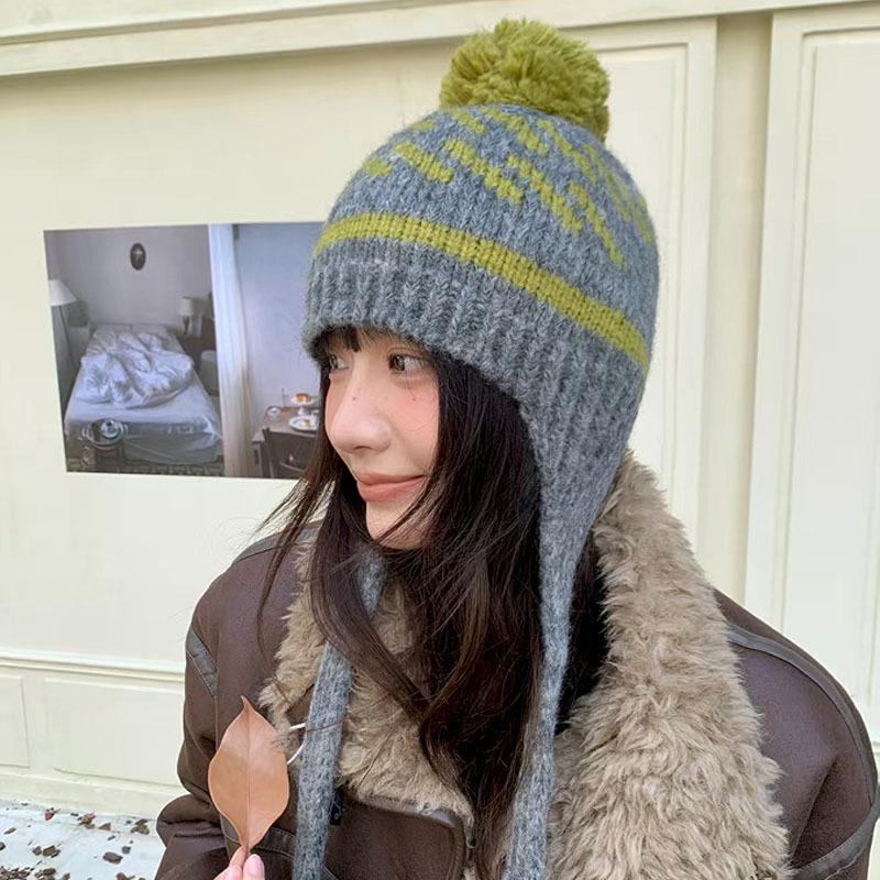 Women S Vintage Fair Isle Pom Pom Knit Earflap Hat Winter Autumn Warm Cap