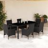 VidaXL Garden Dining Set and Cushions 7 Pcs Black Rattan Acacia 3278547