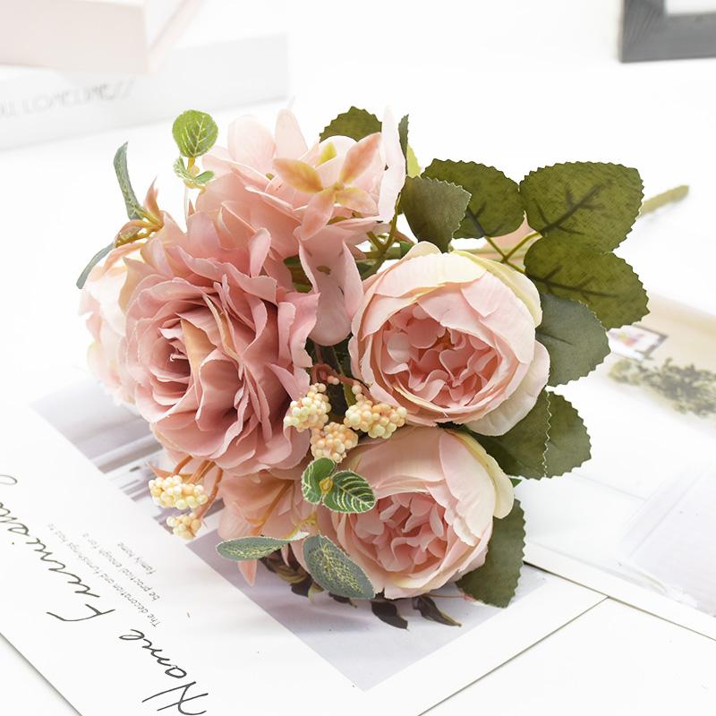 Artificial Rose Peony Bouquet High Quality Fake Flowers Festival Home Decora Diy Crafts Plants Arrangement Wedding Garden Bonsai
