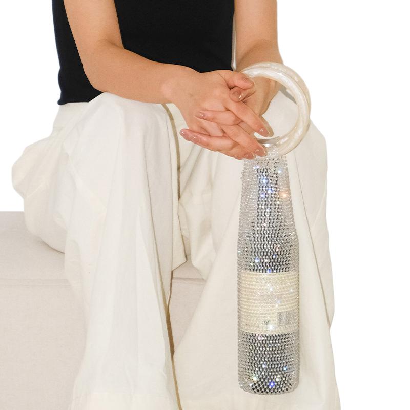 Shiny Diamond Rhinestones Wine Bag Elastic Net Sturdy Handle Wedding Gifts, Sparkly Beautiful And Reusable For Travel, Wedding,