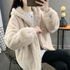 Thick and Warm Mid-Length Lamb Wool Coat with Hooded Faux Lazy Style for Women