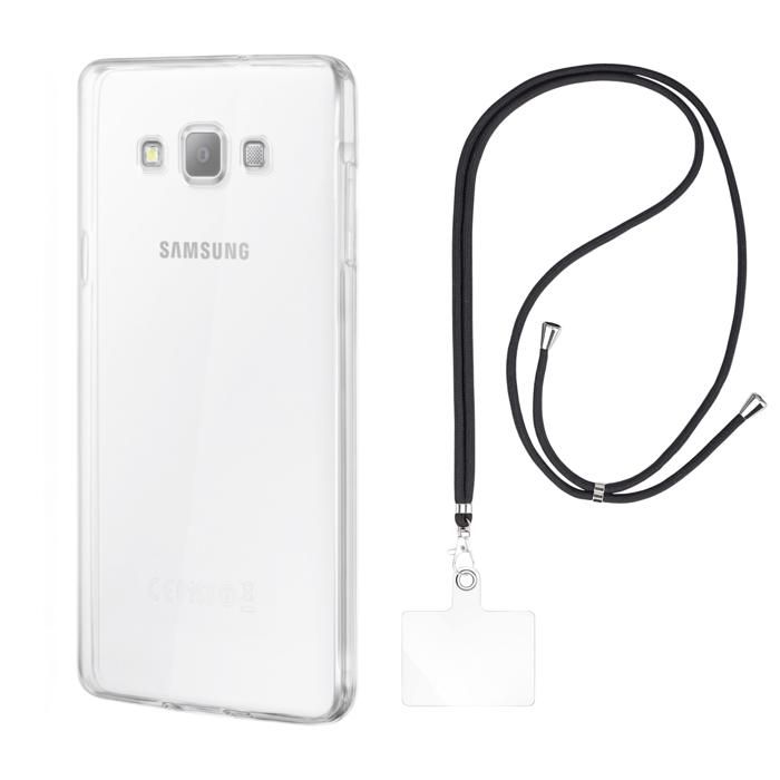 Coque et tour de cou pour Samsung Galaxy Grand Prime G530 - TPU Souple Transparent Cordon Noir réglable Phonillico®