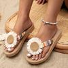 Imitation Braided Jute Rope Tassel Slippers with Sun Flowers Fashion Outdoor Tassel Slippers for Women with Thick Heels And Flowers