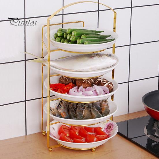 Dish Storage Rack Multi-Layer Design Large Capacity Rustproof Corrosion Resistant Kitchen Countertop Storage Holder Food Preparation Rack