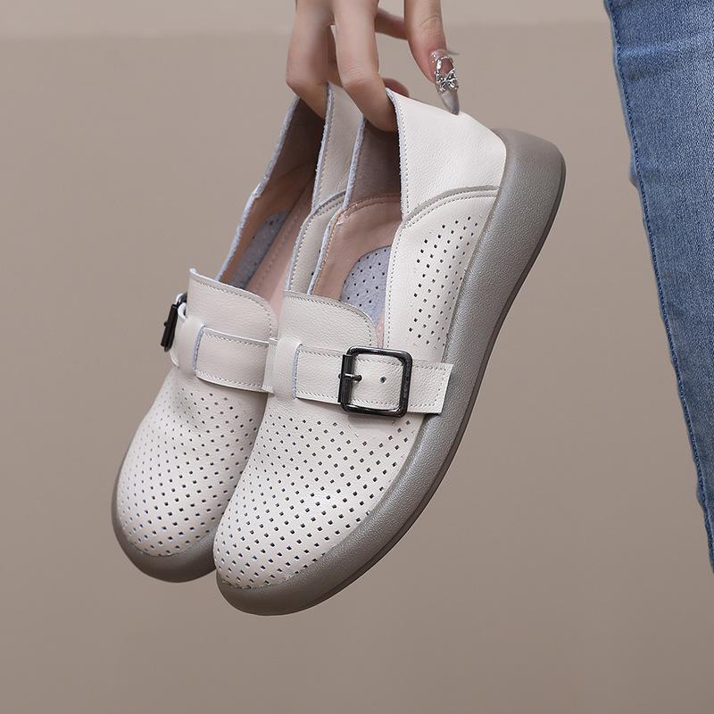 Fashion GKTINOO 2024 White Moccasins For Women Genuine Leather Flats Hollow Loafers Shoes Women's Soft Casual Sneakers Flat Shoes