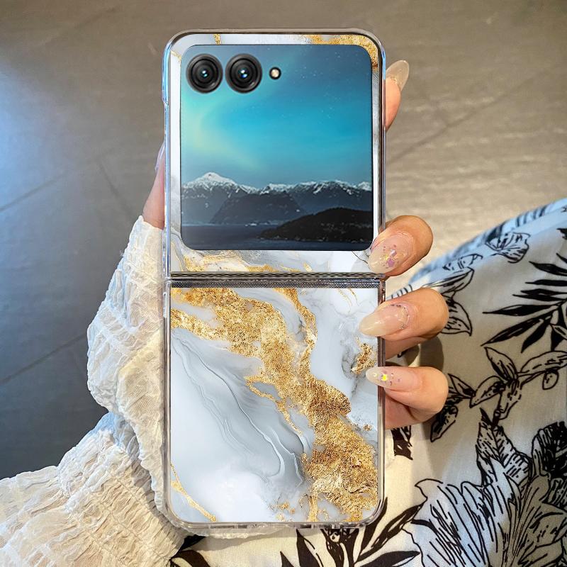 Marble Pattern Phone Case For Motorola Razr 60 40 50 Ultra Razr60 Razr50 Razr40 Shockproof Transparent Folding Hard Back Cover