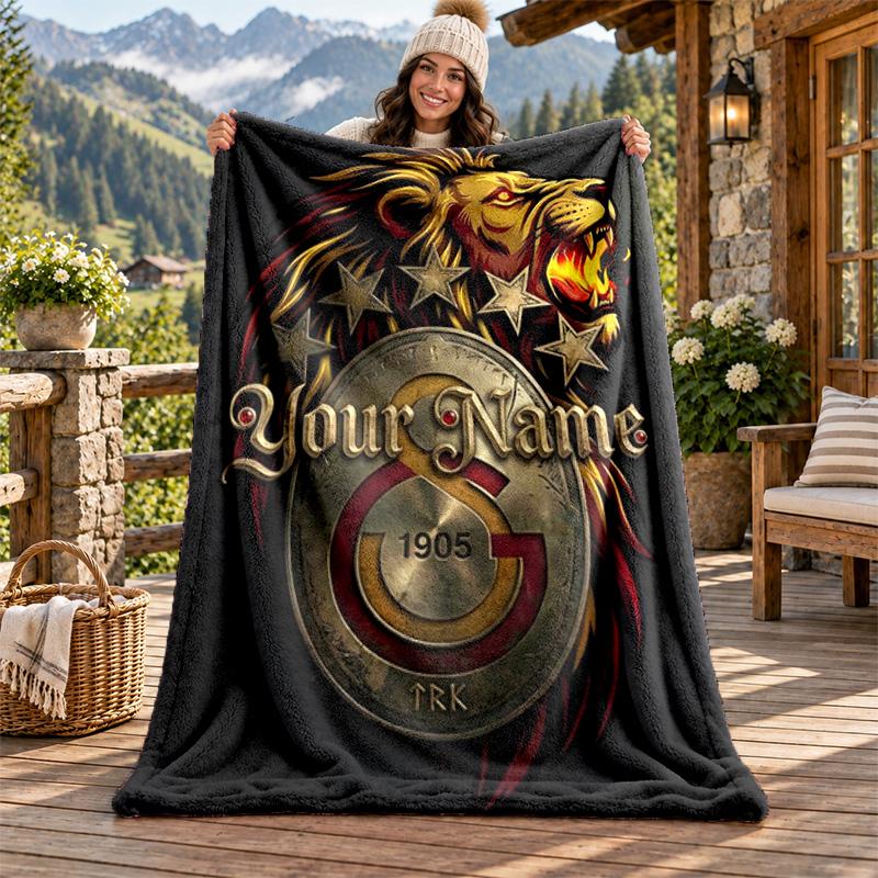 Galatasaray Custom Name Flannel Blanket Personalized Soft Warm Plush Throw Blanket Customized Gift for Family Friends