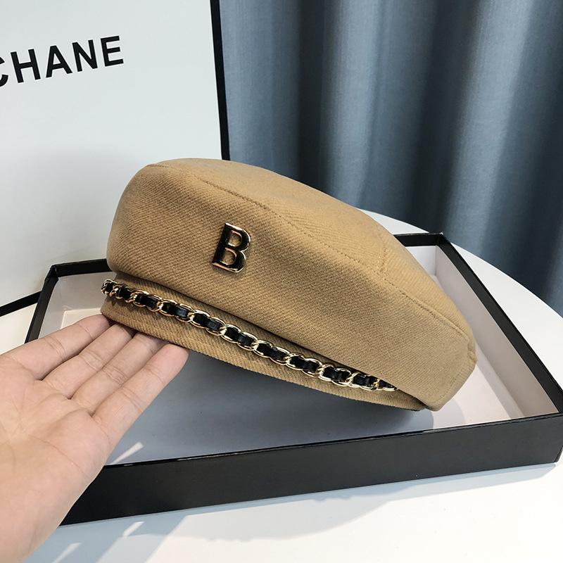 Винтажный шерстяной берет с цепочкой и украшением 'B' для женщин